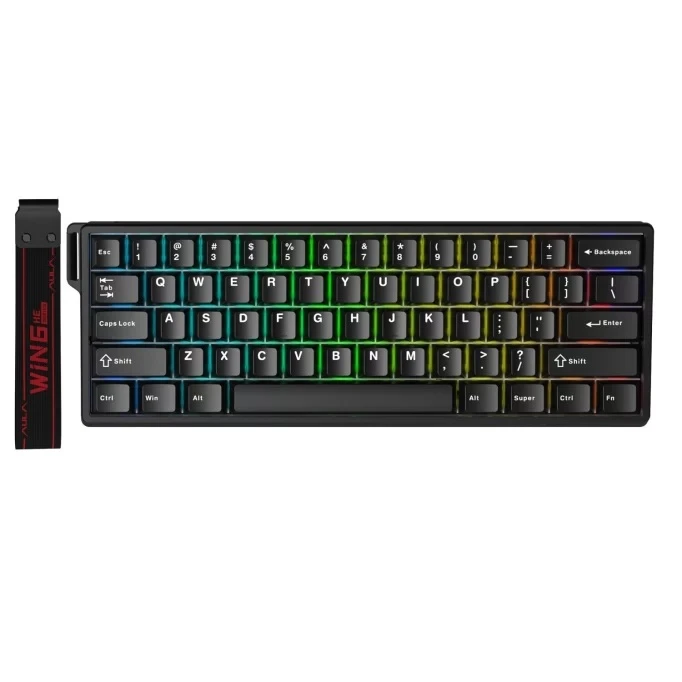 Aula Win60 He Manyetik Klavye Rapid Trigger Graywood Switch 8000Hz RGB TKL Hot Swap Oyuncu Klavyesi Siyah