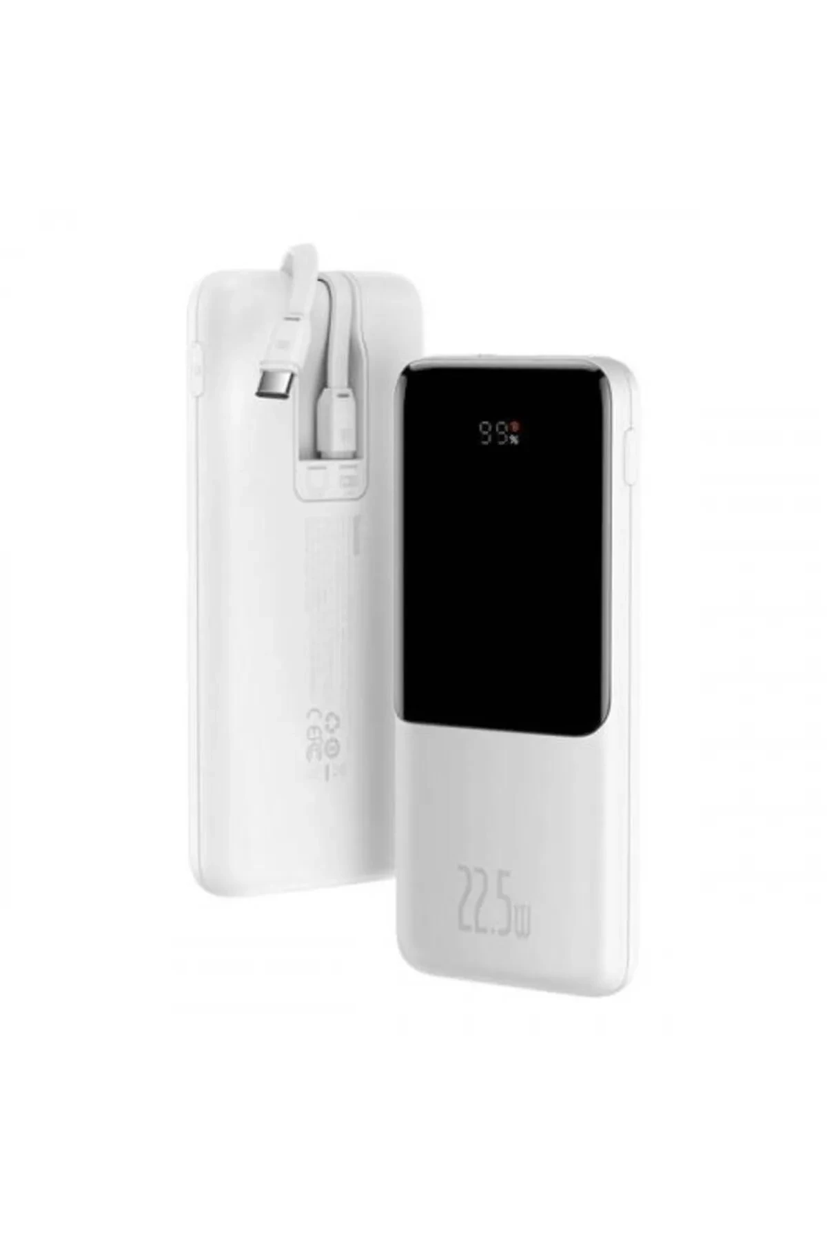 BASEUS ELF DİJİTAL EKRANLI 22.5W 10.000 MAH LİGHTNİNG & TYPE-C KABLOLU POWERBANK BEYAZ