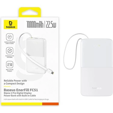 Baseus EnerFill FC51 Bipow2 Pro Beyaz 10000 mAh Hızlı Şarj Powerbank