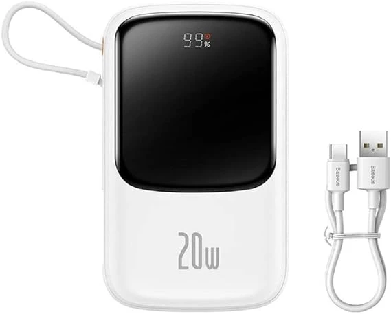 BASEUS Q POW PRO DİJİTAL EKRANLI 20W 10.000 MAH LİGHTNİNG KABLOLU POWERBANK BEYAZ