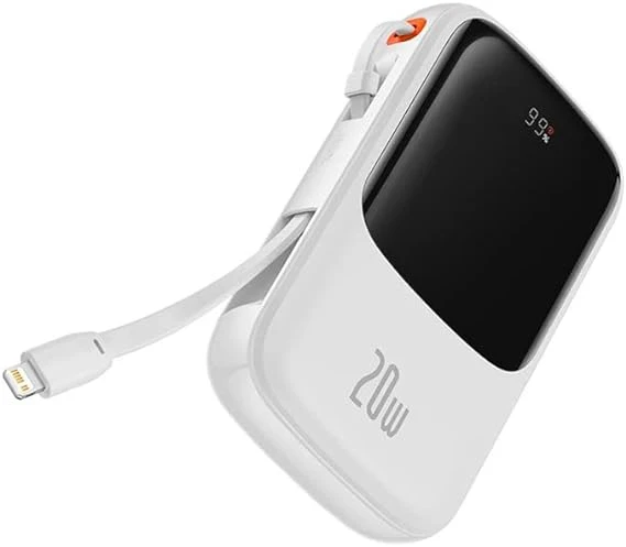 BASEUS Q POW PRO DİJİTAL EKRANLI 20W 10.000 MAH LİGHTNİNG KABLOLU POWERBANK BEYAZ