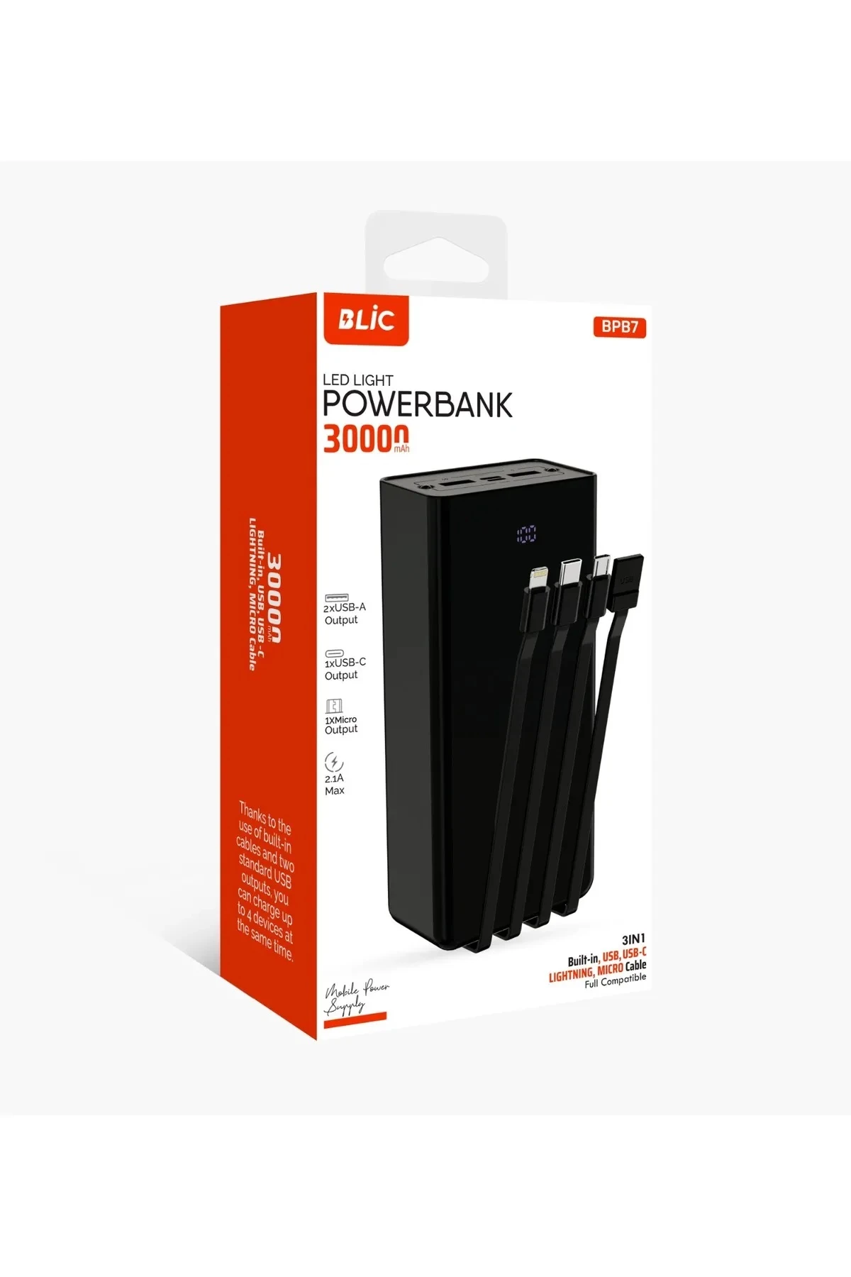 BLIC BPB7 LED LİGHT POWERBANK UNIVERSAL 30.000 MAH ÇOKLU