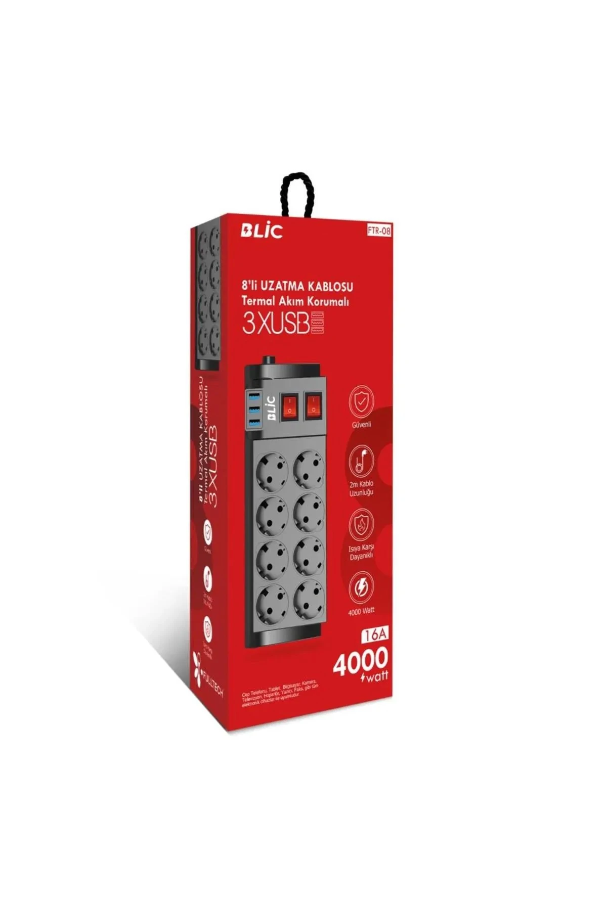 BLİC FTR-08 8Lİ UZATMA KABLO AKIM KORUMALI