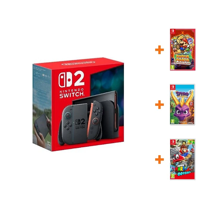 Nintendo Switch 2 Oyun Konsolu + Nintendo Switch Paper Mario: The Thousand Year Door Oyun + Nintendo Switch Spyro Reignited Trilogy Oyun + Nintendo Switch Super Mario Odyssey Oyun
