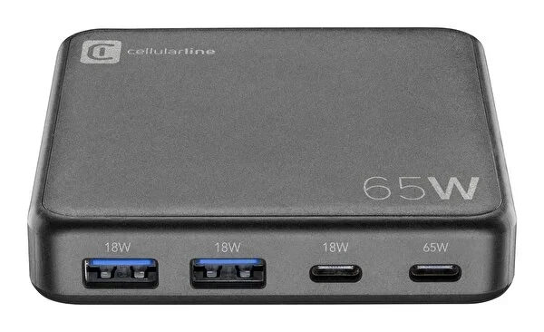CELLULAR LİNE MULTİPOWER 4 PORTLU GAN 65W SİYAH ŞARJ CİHAZI