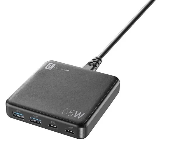 CELLULAR LİNE MULTİPOWER 4 PORTLU GAN 65W SİYAH ŞARJ CİHAZI