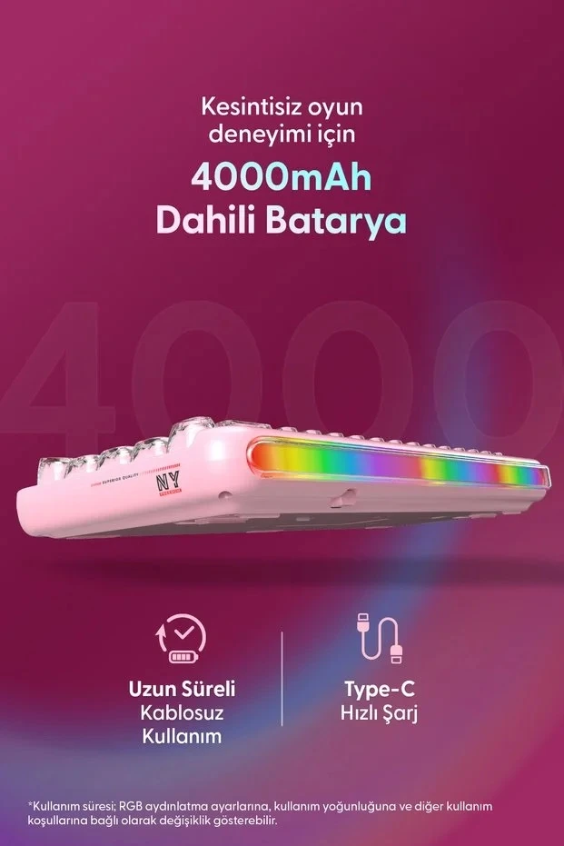 Daxi 713 CrystalKeys Dinamik RGB Oyuncu Klavyesi - Pembe