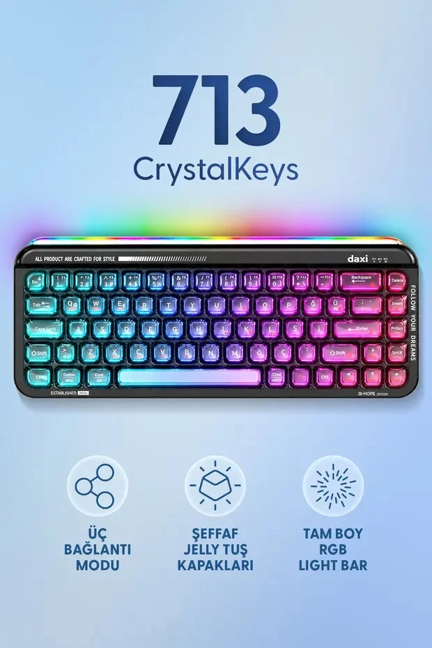 Daxi 713 CrystalKeys Dinamik RGB Oyuncu Klavyesi - Siyah
