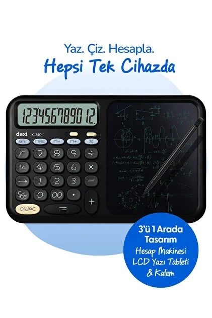 Daxi X-240 LCD Yazı Tabletli Hesap Makinesi, 12 Haneli, Kalemli, 24x15 cm