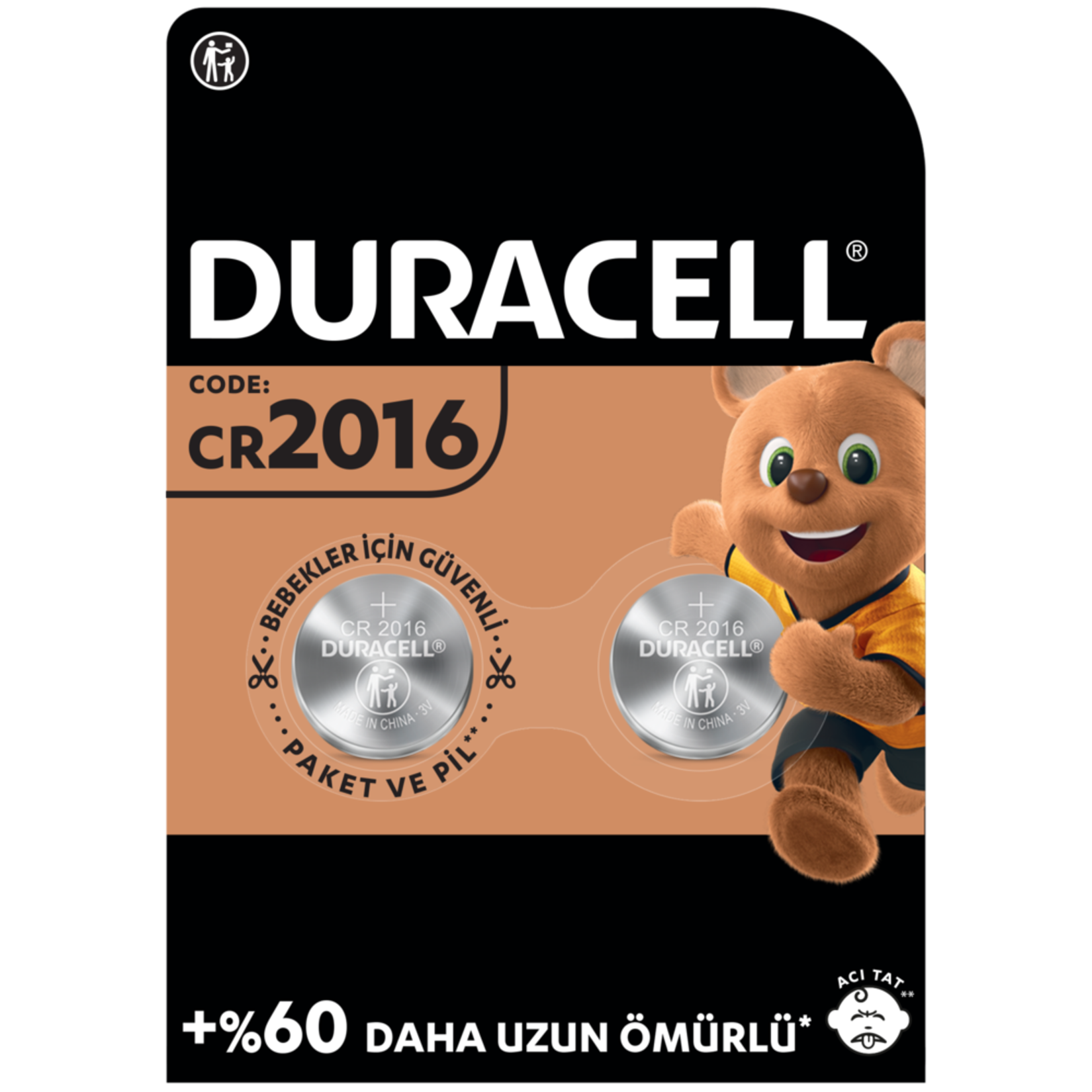 Duracell CR2016 3V Lityum Düğme Pil