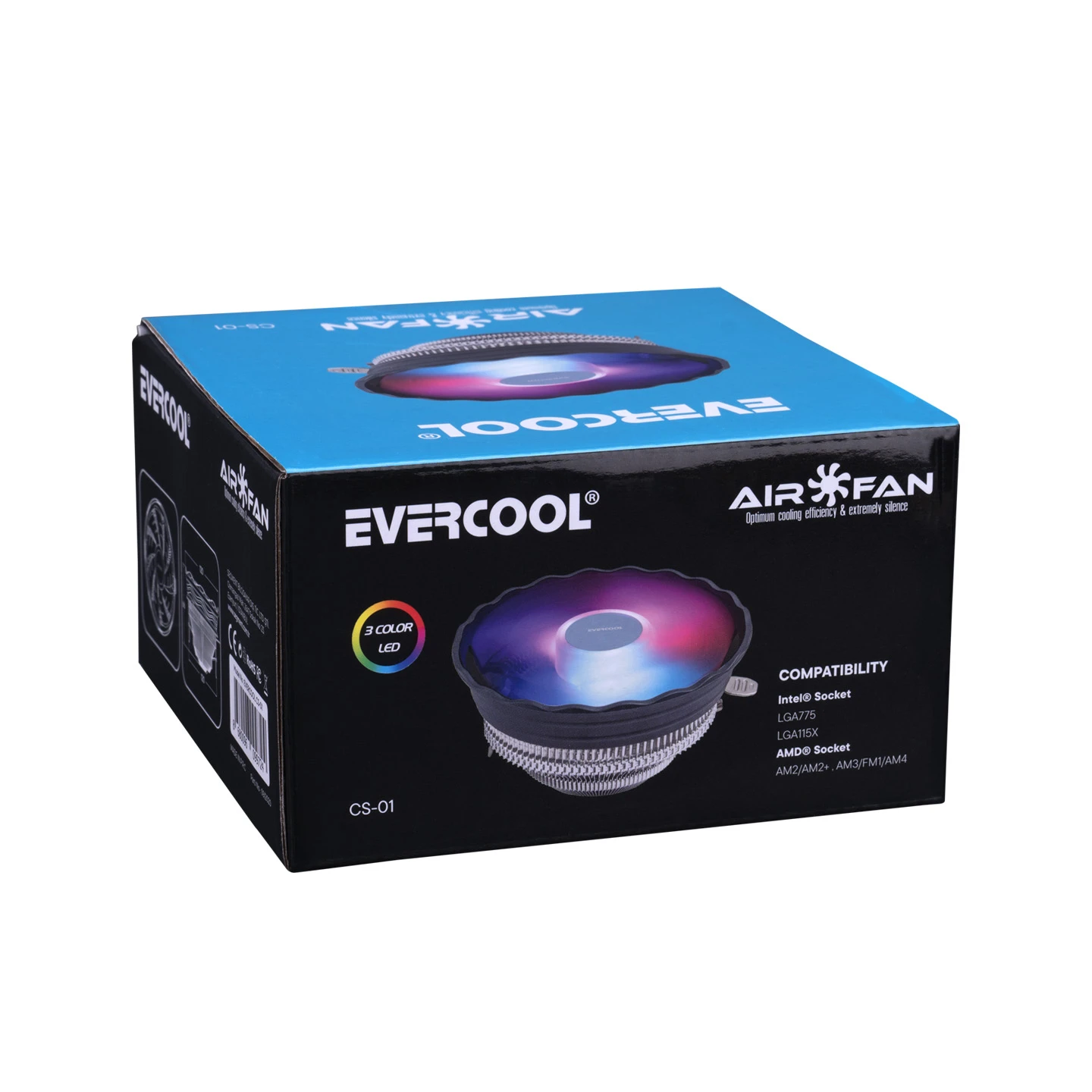 EVERCOOL CS-01 RAİNBOW 3PİN 12CM FAN INTEL LGA1700/AMD AM5 UYUMLU HAVA SOĞUTMALI CPU FAN