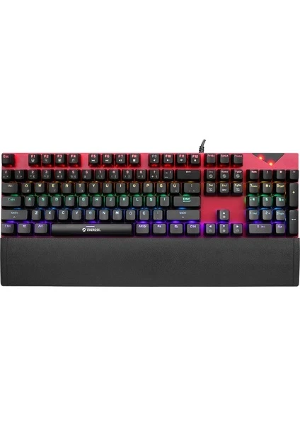 EVEREST KB-MK7 KIRMIZI USB BİLEK DESTEKLİ MEKANİK Q RED SWITCH GAMİNG OYUNCU KLAVYESİ