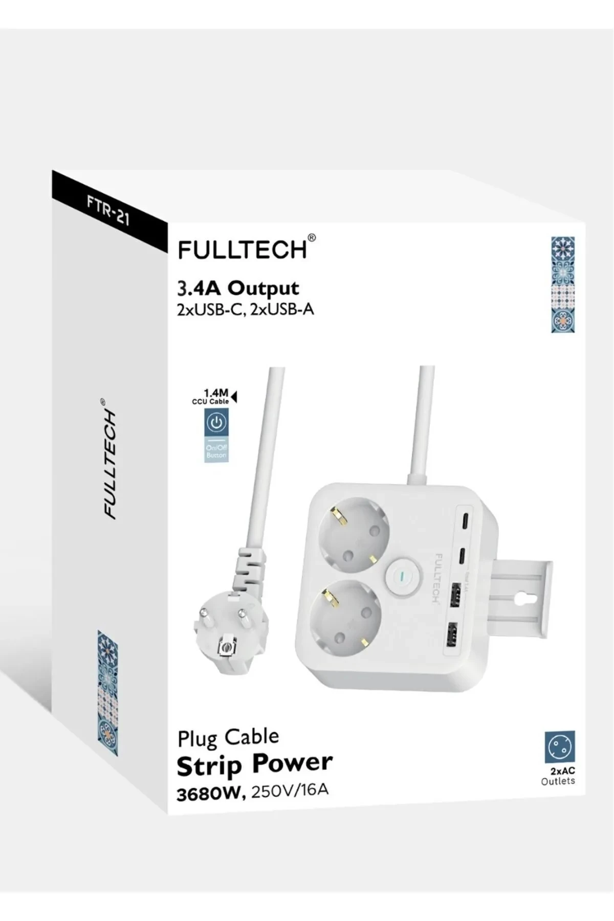 Fulltech Termal Akım Korumalı 2 Li Priz 2X Type C 2X Usb 3680 W Ftr-21