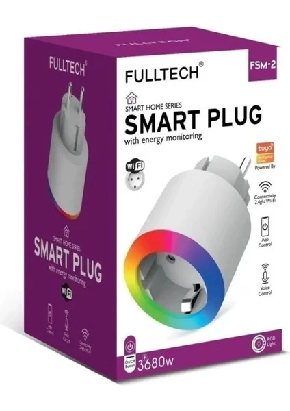 FULLTECH SMART PLUG FSM-2 AKIM KORUMALI AKILLI PRİZ RGB IŞIKLI 2.4 G WİFİ