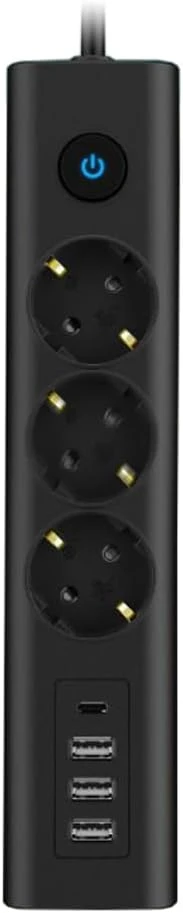 FULLTECH TYPE-C PORT GİRİŞLİ AKIM KORUMALI 3'LÜ PRİZ, 3 USB, 1 TYPE-C GİRİŞ, ISIYA DAYANIKLI