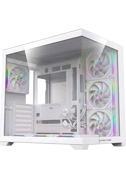 Game In Game Hexa Beyaz 7x12cm Argb Fanlı ATX Gaming Akvaryum Kasa