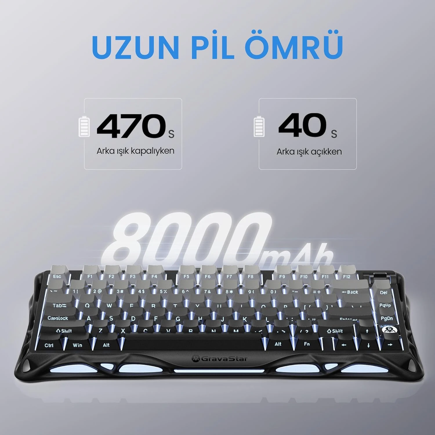 GravaStar Mercury K1 RGB US Layout Kablolu/Kablosuz Mekanik Oyuncu Klavyesi