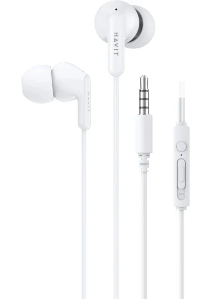 Havit E335P Kulak İçi Kablolu Mikrofonlu Kulaklık 3.5mm Jack 1.2m Kablo - Beyaz