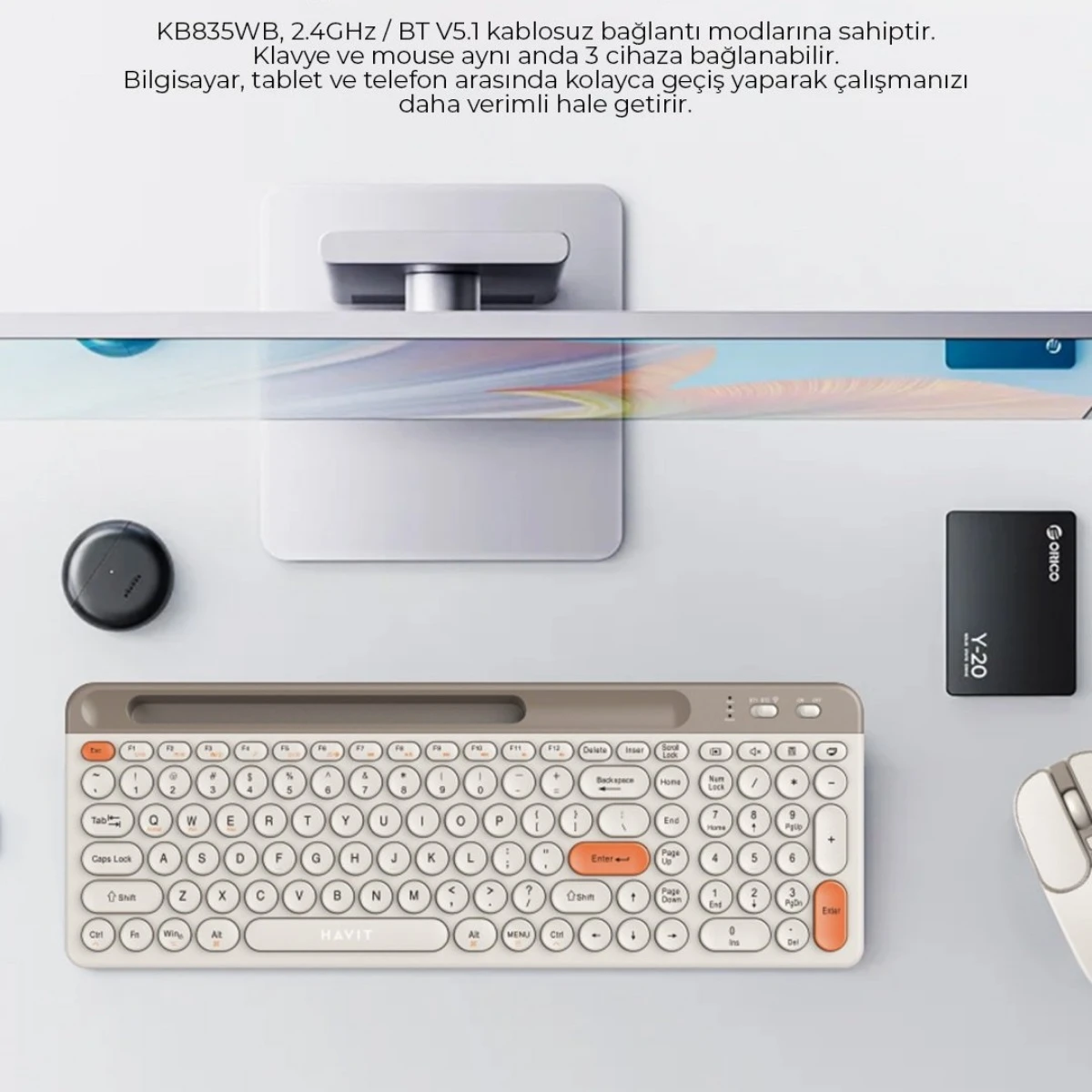 Havit KB835WB Bej Kablosuz Klavye Mouse Seti