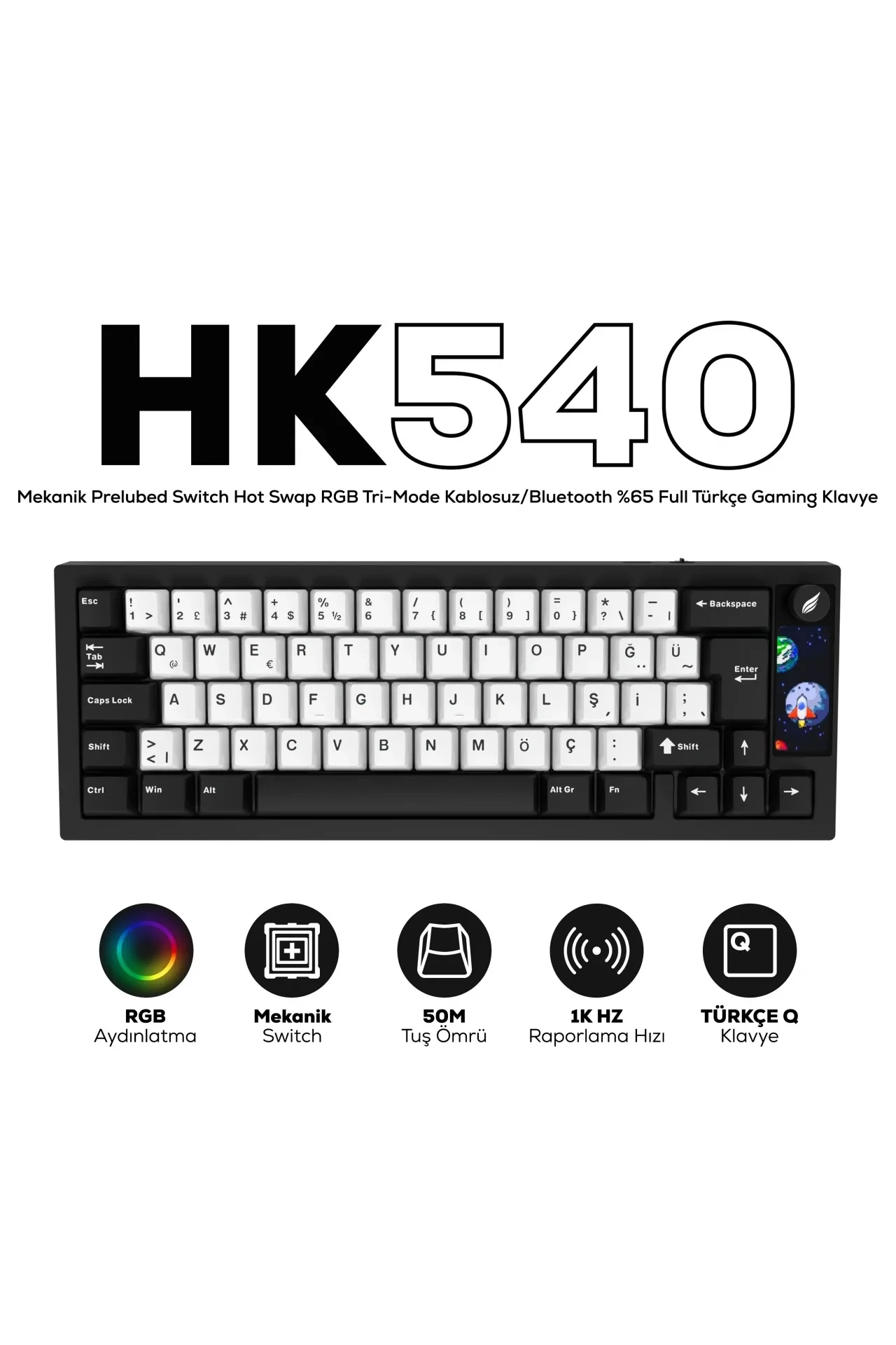 Hawk Gaming Chair HK540 RGB %65 Prelubed Switch Kablolu/Kablosuz Mekanik Oyuncu Klavyesi