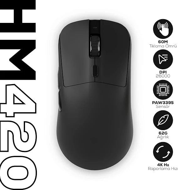 Hawk Gaming HM420 Siyah Şarjlı Optik Kablolu/Kablosuz Oyuncu Mouse
