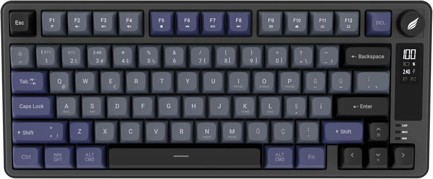 Hawk HK255 Membrane LCD RGB Kablosuz/Bluetooth Gri Mor %75 Türkçe Gaming Oyuncu Klavye