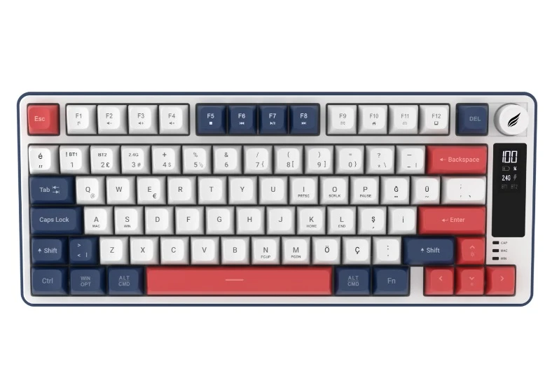 HK255 Membrane LCD RGB Kablosuz/Bluetooth Mavi Kırmızı %75 Türkçe Gaming Oyuncu Klavye