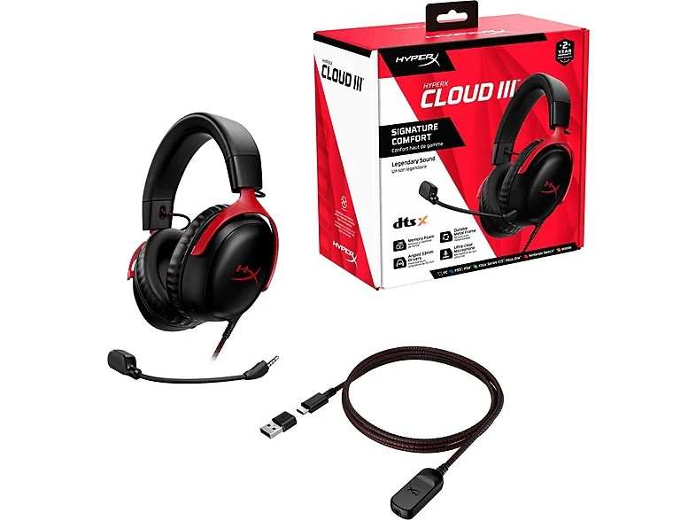HyperX Cloud III 727A9AA Siyah-Kırmızı Kablolu Kulak Üstü Oyuncu Kulaklığı
