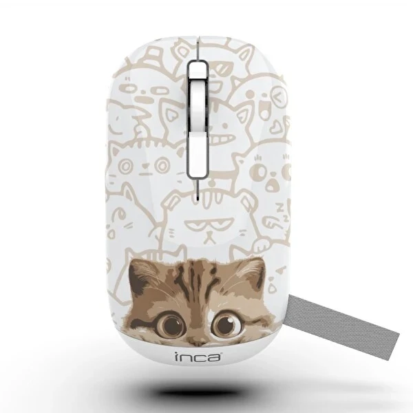 INCA IWM-242K BLUETOOTH+WIRELESS DOUBLE MOD RECHARGEABLE CAT PATTERNED SİLENT MOUSE BEYAZ