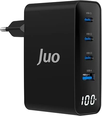 Juo 100W GaN Led Ekranlı 3 Type-C + USB-A Hızlı Şarj Cihazı iPhone & Macbook & Notebook Şarj Aleti
