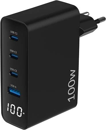 Juo 100W GaN Led Ekranlı 3 Type-C + USB-A Hızlı Şarj Cihazı iPhone & Macbook & Notebook Şarj Aleti