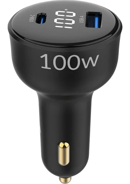 Juo 100W Led Ekranlı Type-C + USB-A Araç Şarj Aleti iPhone & Android & Notebook Araç içi Şarj Cihazı