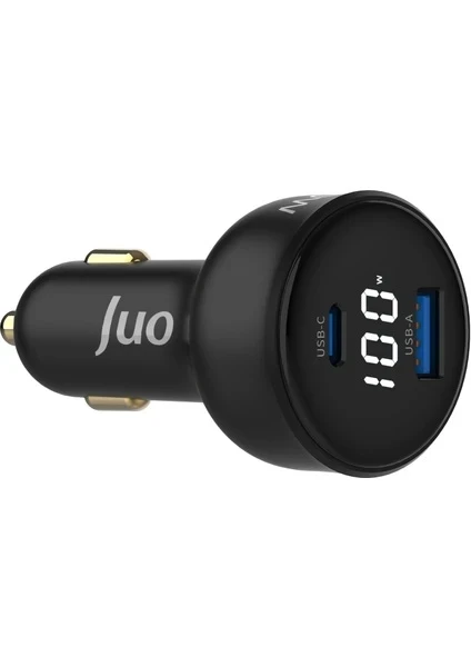 Juo 100W Led Ekranlı Type-C + USB-A Araç Şarj Aleti iPhone & Android & Notebook Araç içi Şarj Cihazı