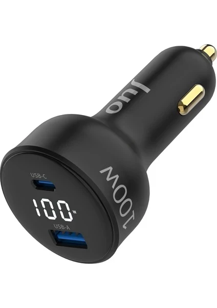 Juo 100W Led Ekranlı Type-C + USB-A Araç Şarj Aleti iPhone & Android & Notebook Araç içi Şarj Cihazı
