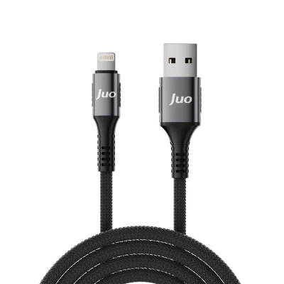 Juo 12W Dijital Led Ekranlı USB-A to Lightning iPhone iPad Örgülü Hızlı Şarj ve Data Kablosu 2 Metre