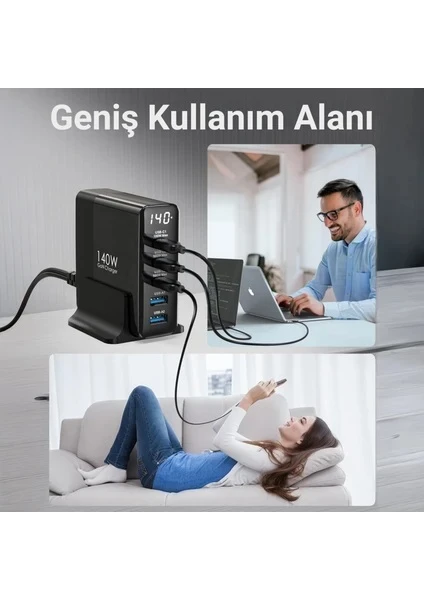 Juo 140W GaN PD 3.1 Masaüstü Hızlı Şarj Cihazı 3 Type-C + 2 USB-A iPhone & MacBook & Laptop Uyumlu Şarj Aleti