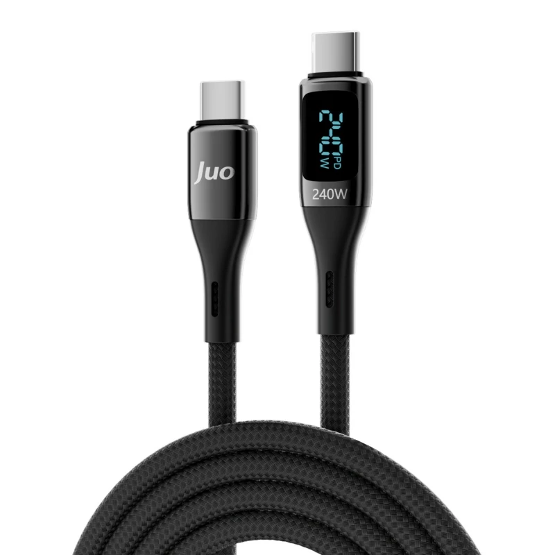 Juo 240W Dijital Led Ekranlı E-Mark Çipli PD 3.1 USB Type-C to Type-C Hızlı Şarj ve Data Kablosu 2 Metre