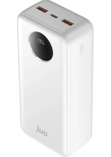 Juo 30000mAh 22.5W Dijital Led Ekranlı Taşınabilir Hızlı Şarj Cihazı Powerbank Beyaz