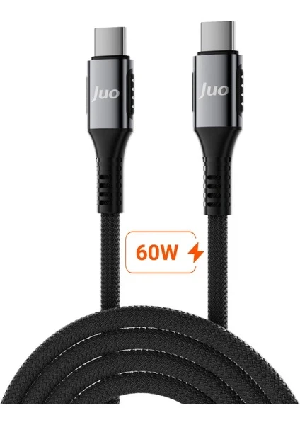 Juo 60W USB Type-C to Type-C Örgülü PD Hızlı Şarj ve Data Kablosu 1 Metre