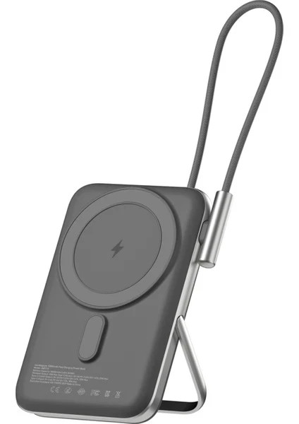 Juo Magsafe Powerbank 10000mAh Standlı 20W Dahili Type-C Kablolu Taşınabilir Hızlı Şarj Cihazı Siyah