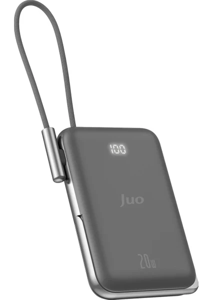Juo Magsafe Powerbank 10000mAh Standlı 20W Dahili Type-C Kablolu Taşınabilir Hızlı Şarj Cihazı Siyah