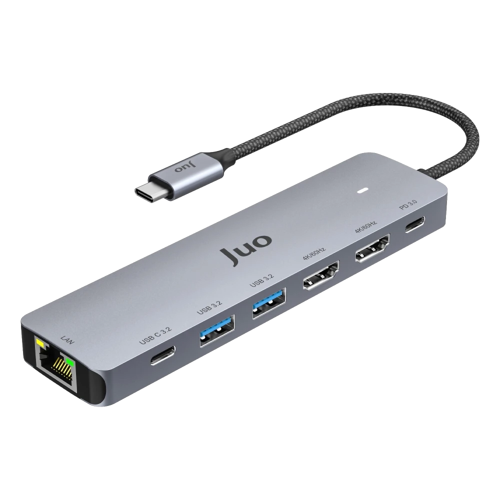 Juo Type-C 2xHDMI Dual MST 4K 60Hz Gigabit Ethernet Dönüştürücü 100W USB 3.2 Çoklayıcı Hub