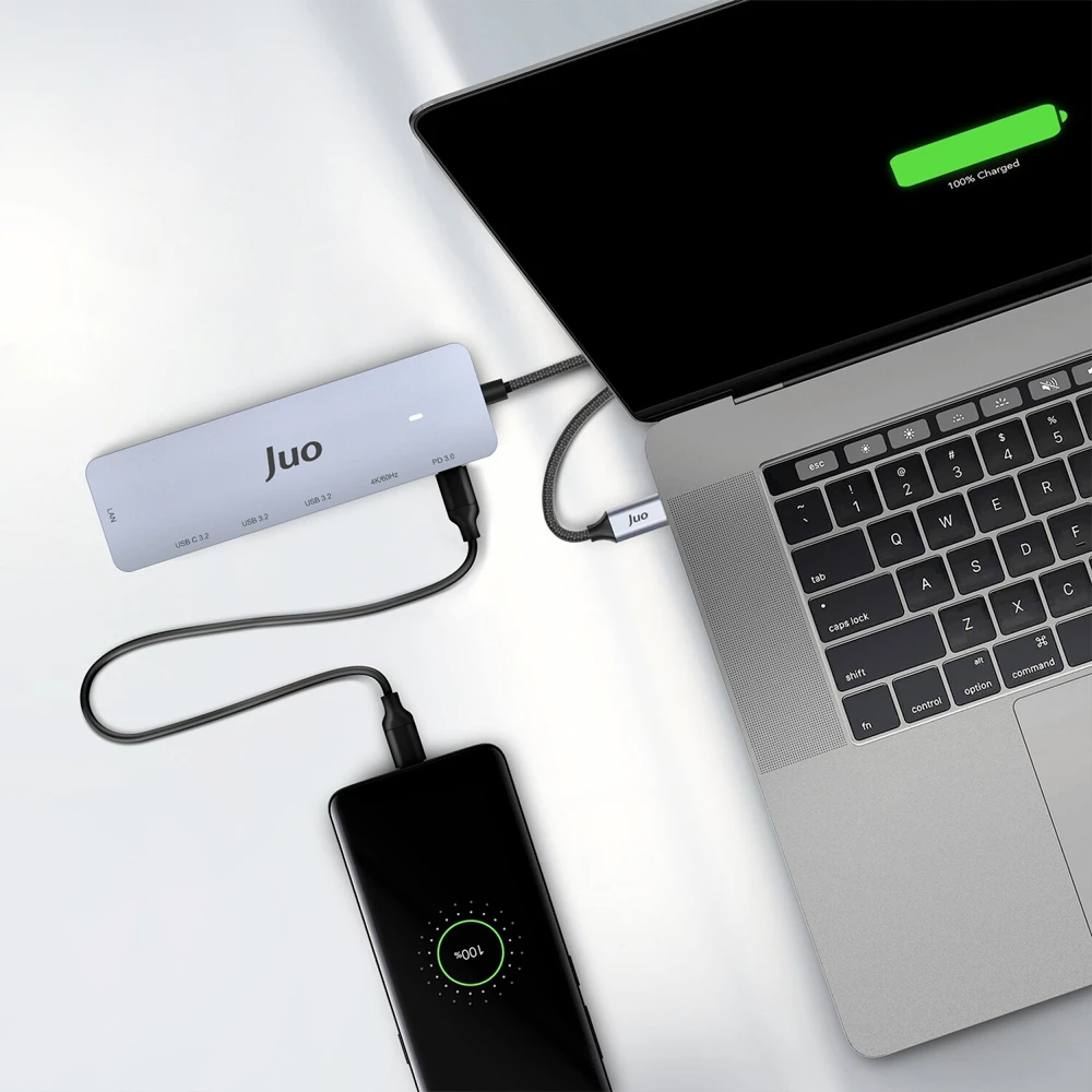 Juo Type-C 2xHDMI Dual MST 4K 60Hz Gigabit Ethernet Dönüştürücü 100W USB 3.2 Çoklayıcı Hub