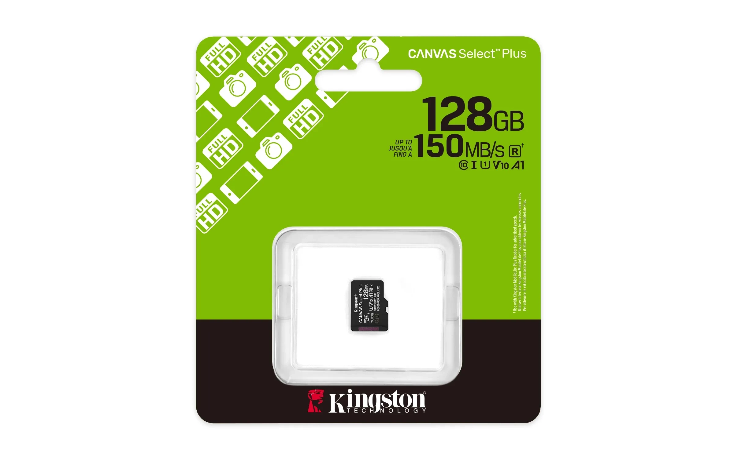 Kingston Canvas Select Plus SDCS3/128GB Class 10 UHS-I U1 A1 V10 128 GB Micro SD Kart