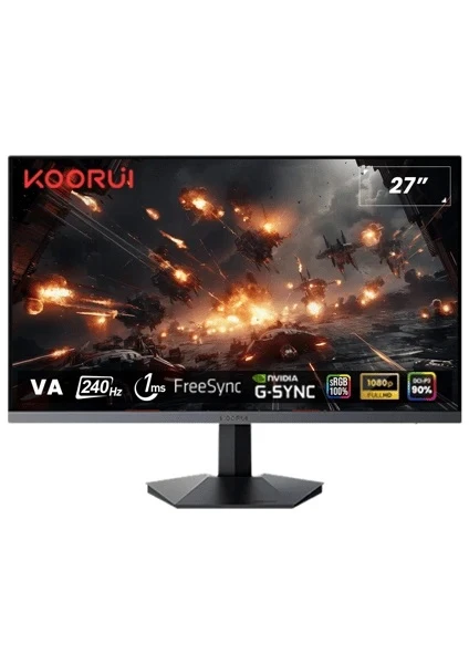 Koorui 27" GN02 Gaming 240Hz Monitör Siyah 1ms  1920x1080, 240Hz, DP, HDMI, AdaptiveSync