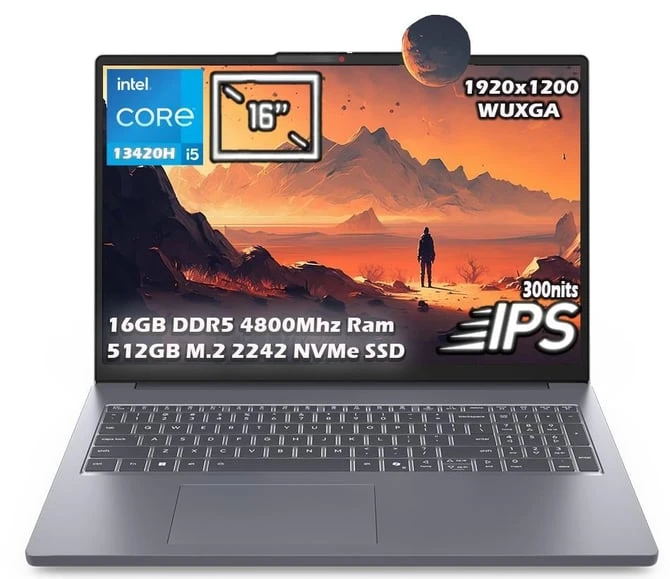 Lenovo IdeaPad Slim 3 16IRH10 Intel Core i5-13420H 16GB 512 GB SSD 16'' WUXGA IPS Panel 83K2001FTR