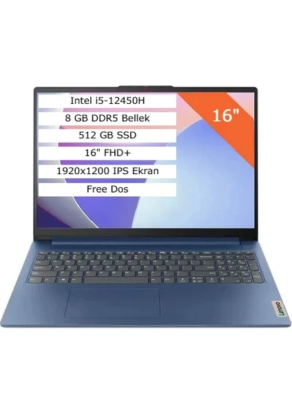 LENOVO IDEAPAD SLİM 3 83ES0033TR İ5-12450H 8G 512G SSD 16 FHD+ 1920X1200 FREEDOS ARCTİC GREY