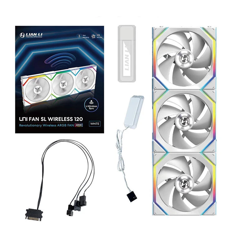 Lian Li UNI Fan SL - Wireless 120 - Triple Pack - ARGB Fan - 2.4 GHz Wireless Signal for RGB & Fan Control - Customizable Lighting Effects - Controller Required - White (12SL1W3W)