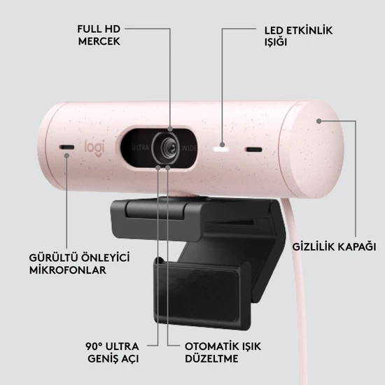 LOGITECH BRIO 500 FULL HD 1080P MİKROFONLU WEB KAMERASI - PEMBE