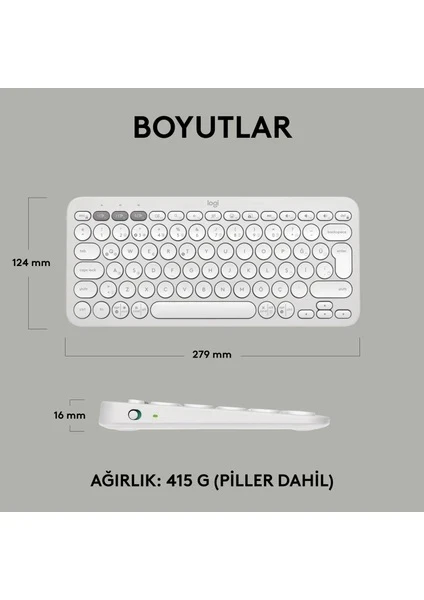 Logitech Pebble Keys 2 K380S 920-011860 Beyaz TKL Q Kablosuz Klavye